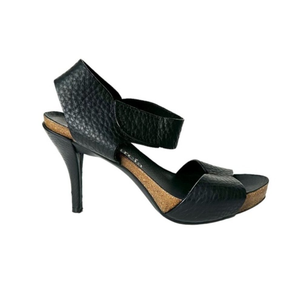 Pedro Garcia Black Pebbled Leather Sandals 4.25 Inch Heel - Size EU 39 (US 8) - Picture 1 of 17
